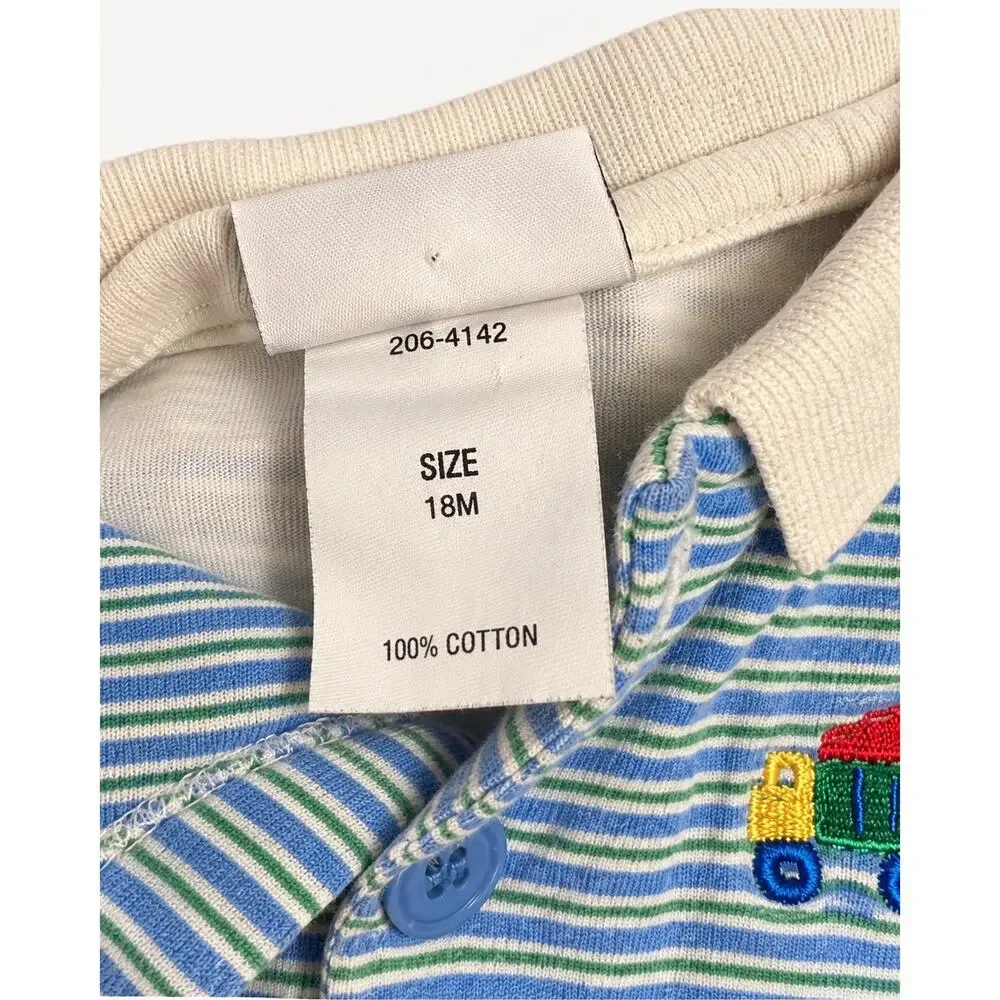 Vintage striped polo bodysuit with embroidered truck detail